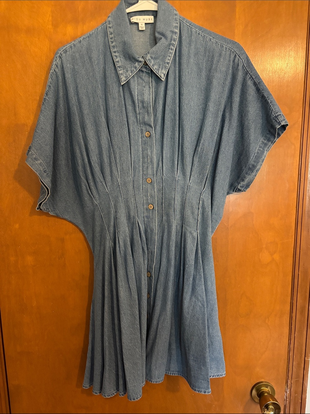 You + Muse Blue Denim Midi Dress with Button-Front Detail